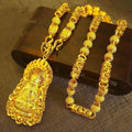 24K Gold  Guanyin Buddha Pendant Double Dragon Protection Necklace