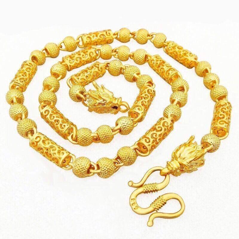 24K Gold  Guanyin Buddha Pendant Double Dragon Protection Necklace