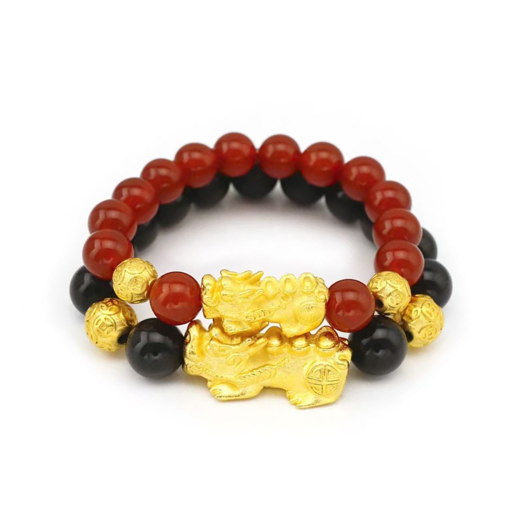 Golden Pixiu Obsidian Couple Bracelet-Traditional Prosperity Symbol