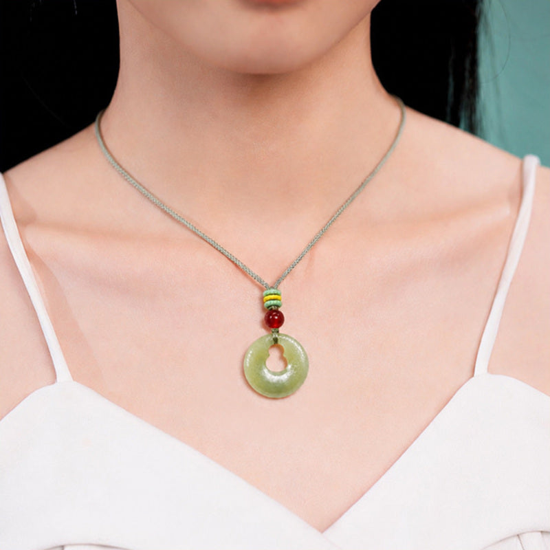 Nephrite Jade Gourd Peace Buckle Pendant-Quiet Blessings