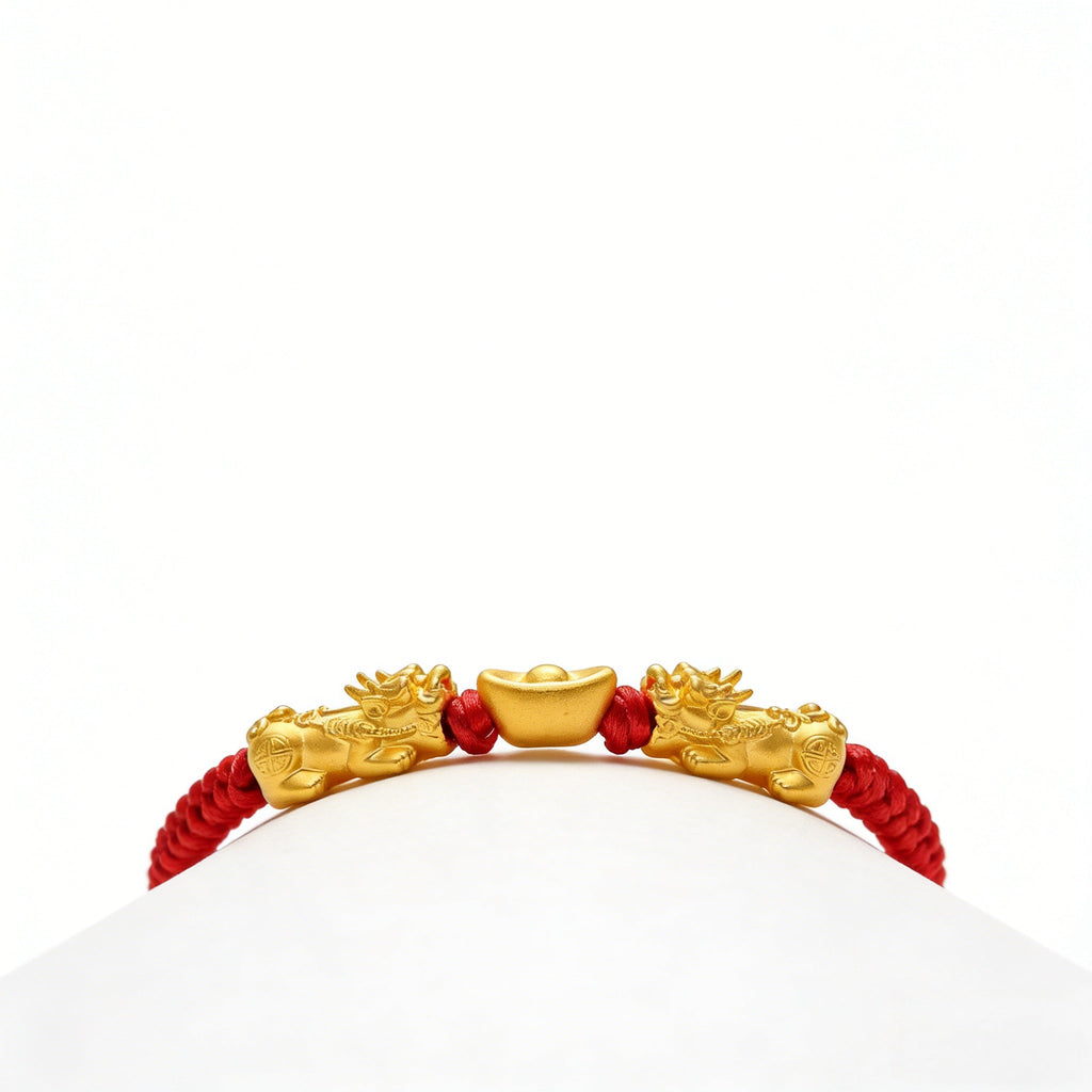24K Gold Double Pixiu Ingot Wealth&Lucky Red Rope Bracelet