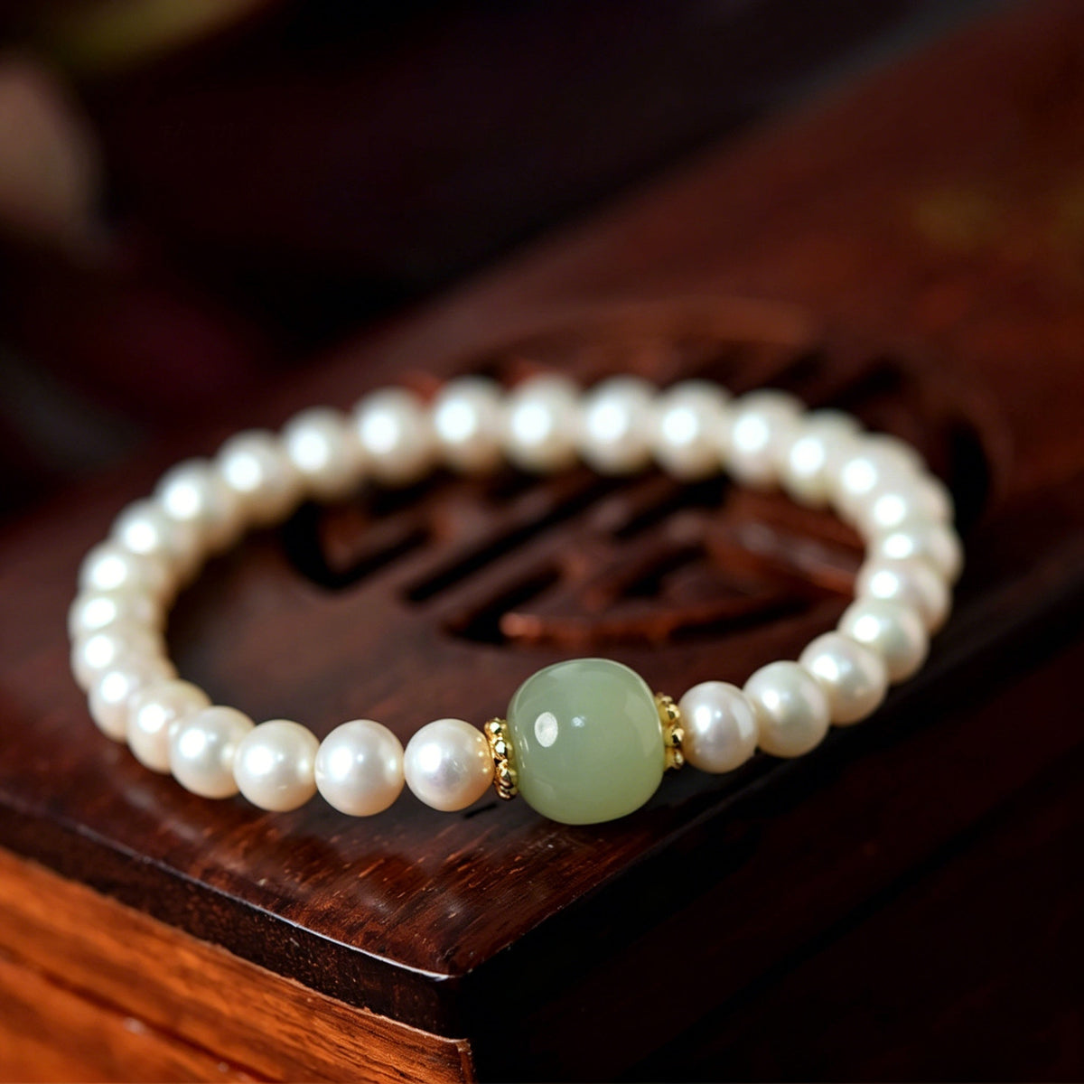 Good Luck Jade Bead Pearl Bracelet