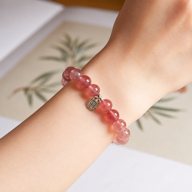 Strawberry Crystal Blessing Plaque Bracelet-Berry Blessings