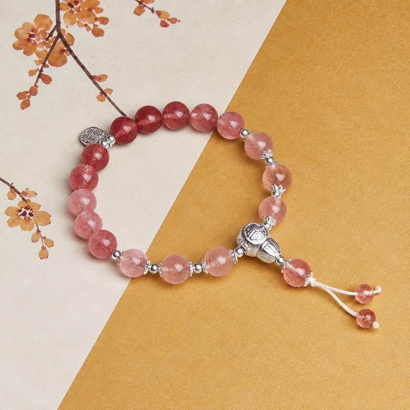 Strawberry Crystal Blessing Plaque Bracelet-Berry Blessings
