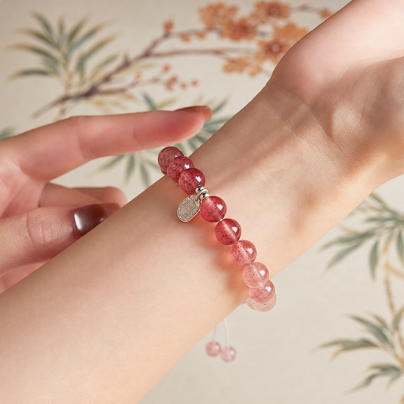 Strawberry Crystal Blessing Plaque Bracelet-Berry Blessings