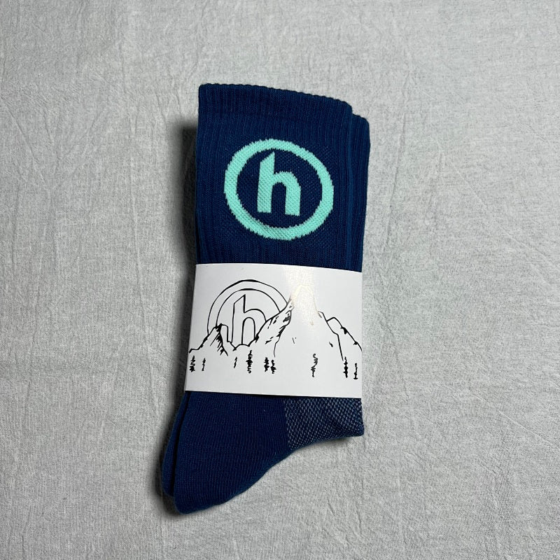 Athletic Crew Socks - Navy/White/Teal