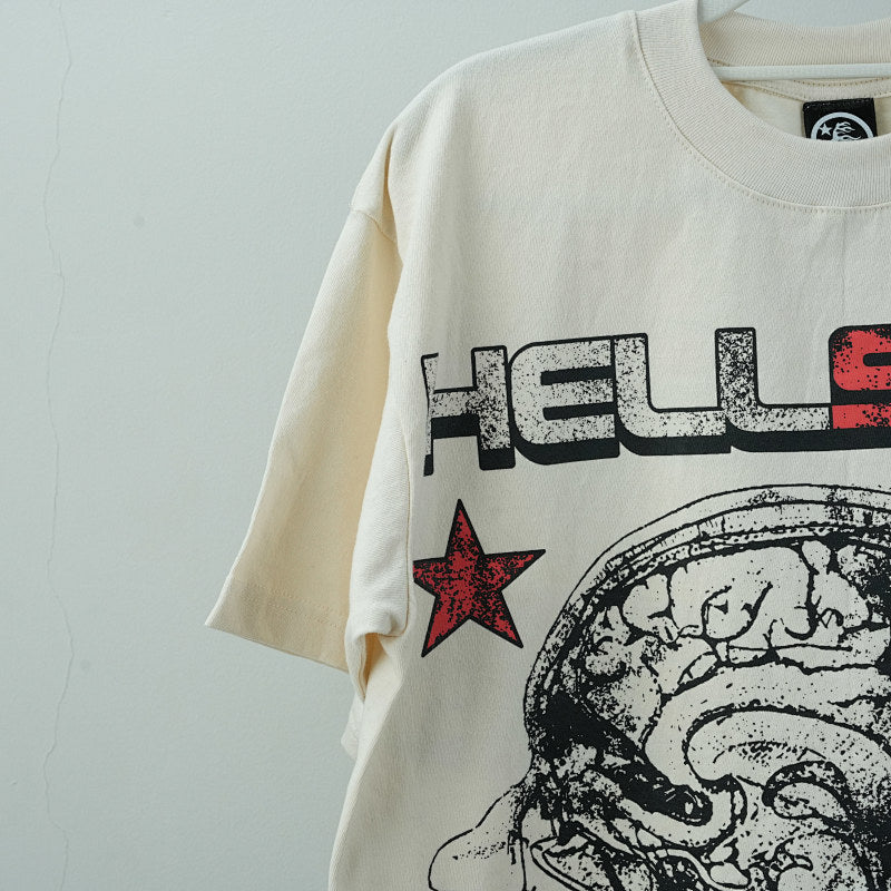 Hellstar Studios Cranium Short Sleeve Tee Shirt Cream