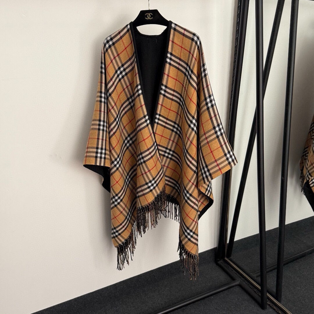 Reversible Check Wool Cape