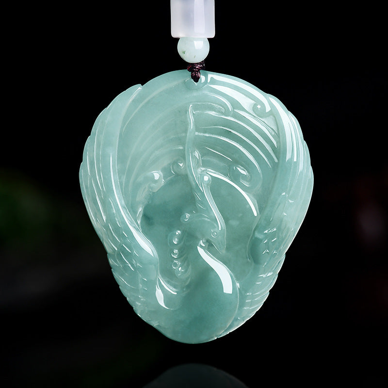 Blue Water Jadeite Phoenix Pendant-Elegance. Renewal & Prosperity