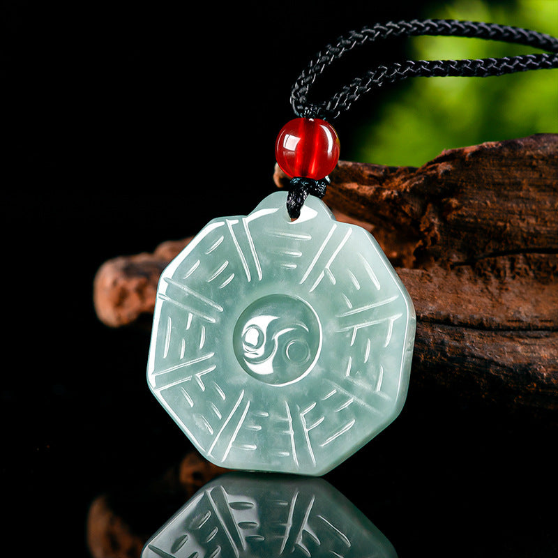 Blue Jadeite Taiji Bagua Pendant ¨C Natural Ice Variety Jade Necklace for Men & Women