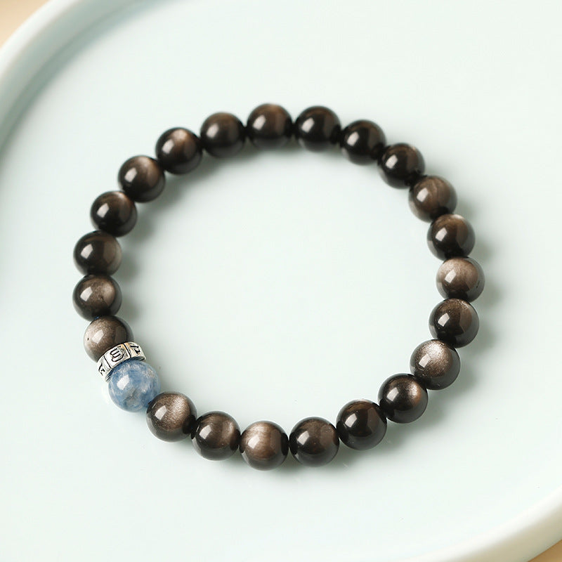 Centered Focus-Silver Obsidian Six True Words Mantra Bracelet