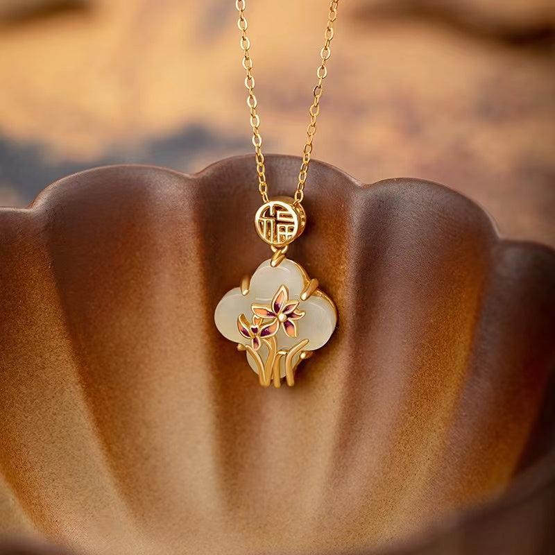 Orchid Blessing Jade Necklace ¨C Good Luck & Elegant Harmony