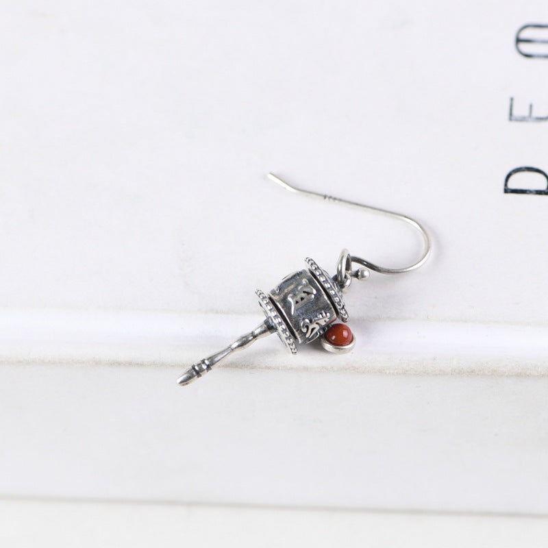 925 Silver Tibetan Prayer Wheel Agate Pendant & Earrings-Calm Motion