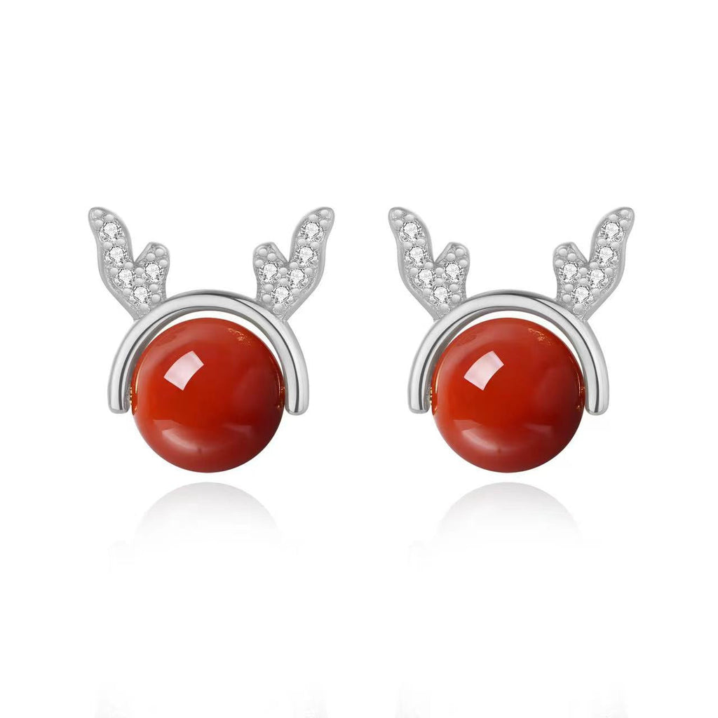 Year Of Dragon Red Agate Silver Earrings-Fortune Prosperity