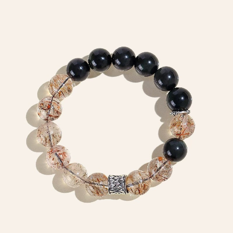 Black Super Seven Quartz Obsidian Bracelet-Grounding & Inner Reflection