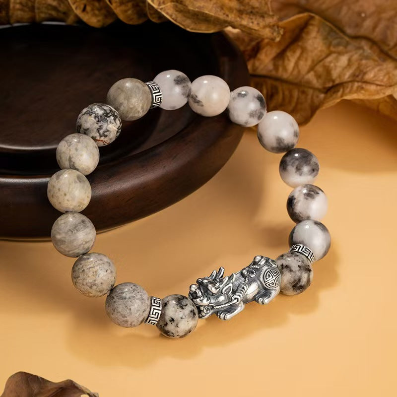 Silver Dragon White Turquoise Bracelet-Traditional Good Fortune Symbol