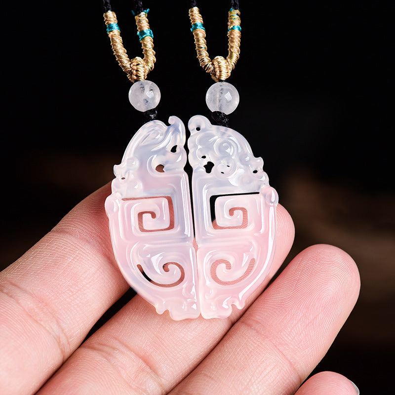 The Eternal Bond: Yin & Yang White Agate Dragon & Phoenix Pendants (Pair)