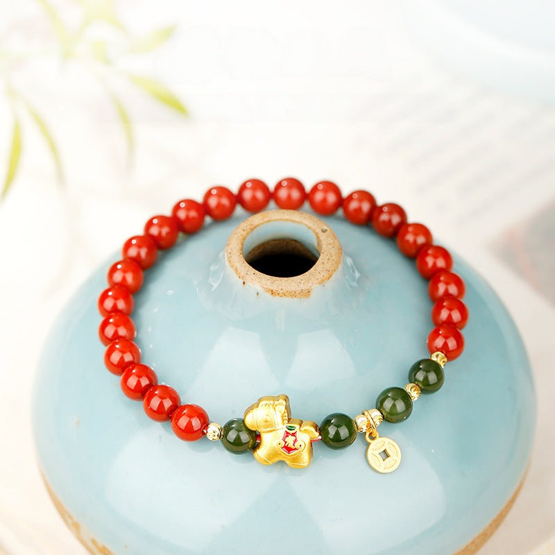 Golden Lucky Horse Agate Bracelet-Courage in Motion