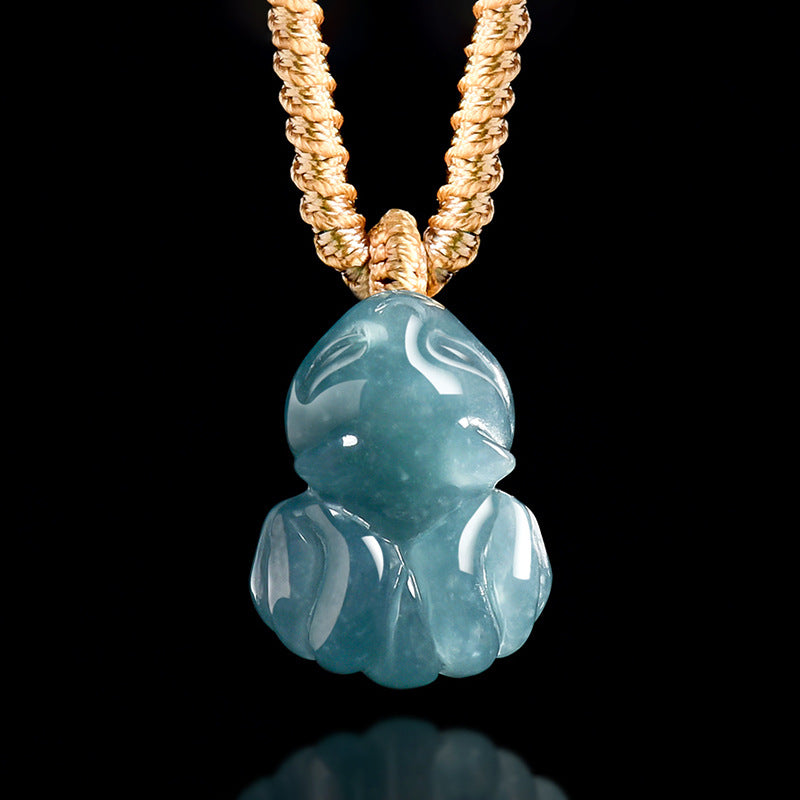 Natural Blue Jadeite Nine-Tailed Fox Pendant ¨C A Jade Ice Variety Carving