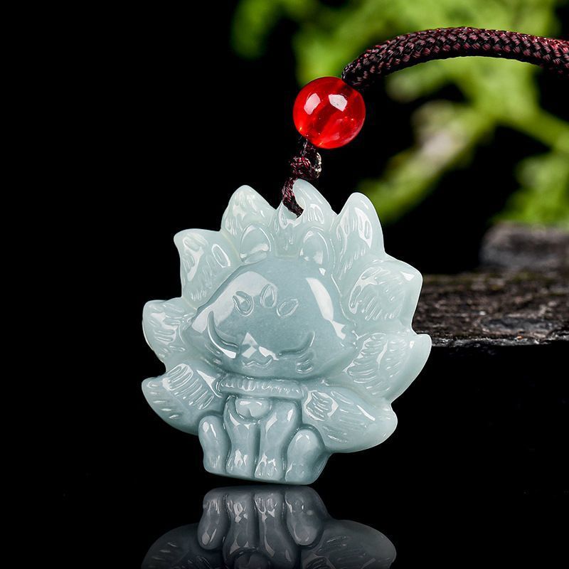 Nine-Tailed Fox Jadeite Pendant-Wisdom. Adaptability & Confidence