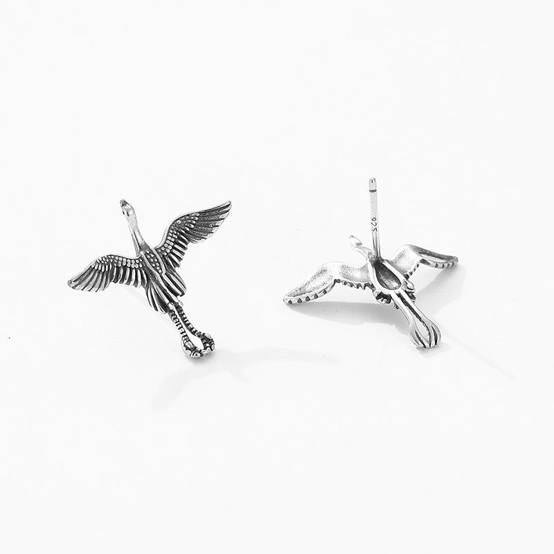 Crane Silver Earrings-Long Life and Grants Wishes