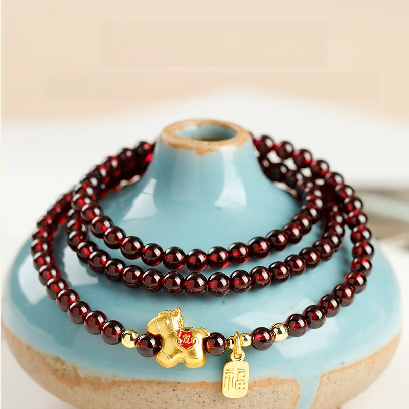 Lucky Horse Garnet Multi-Wrap Bracelet-Forward with Confidence