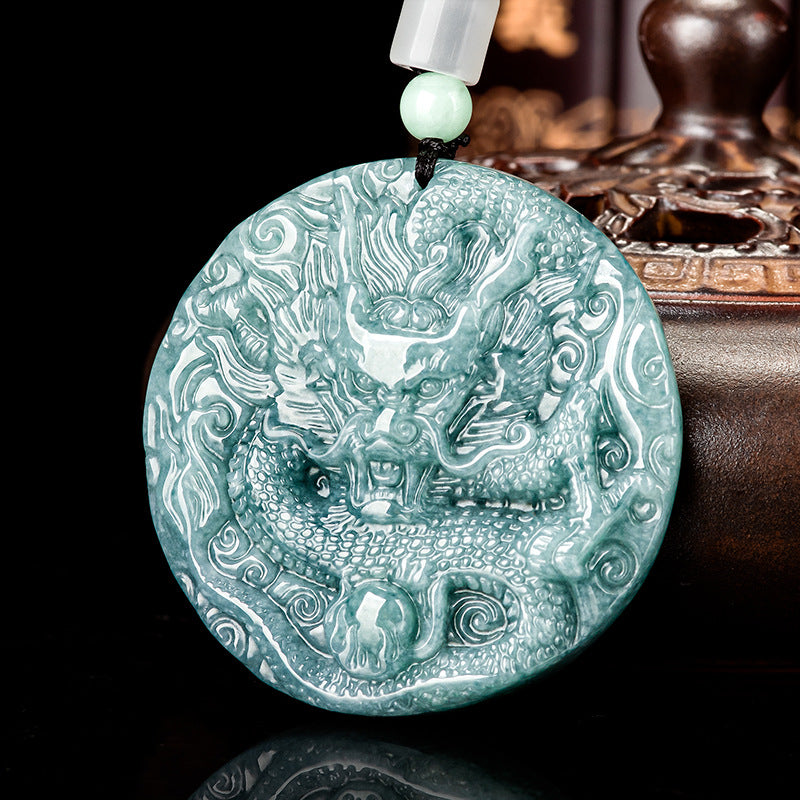 Grade A Blue Jadeite Dragon Pendant ¨C Bold Ice Variety Jade Necklace for Men