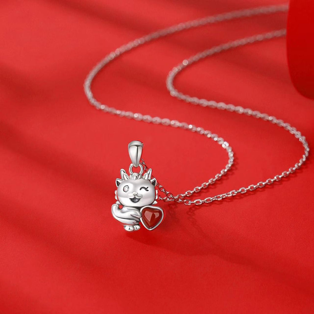 Lucky Dragon Agate Silver Necklace-Fortune Prosperity