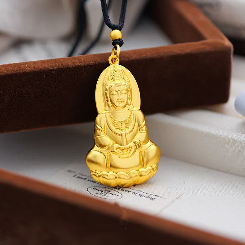 Golden Guanyin Bodhisattva Pendant Necklace–Symbol of Compassion and Protection