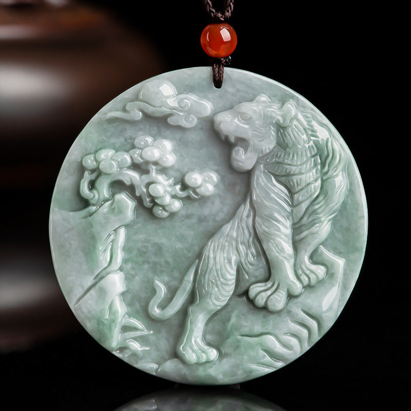 Fengshui Tiger Pendant-Natural White Jade-Grade A Jade