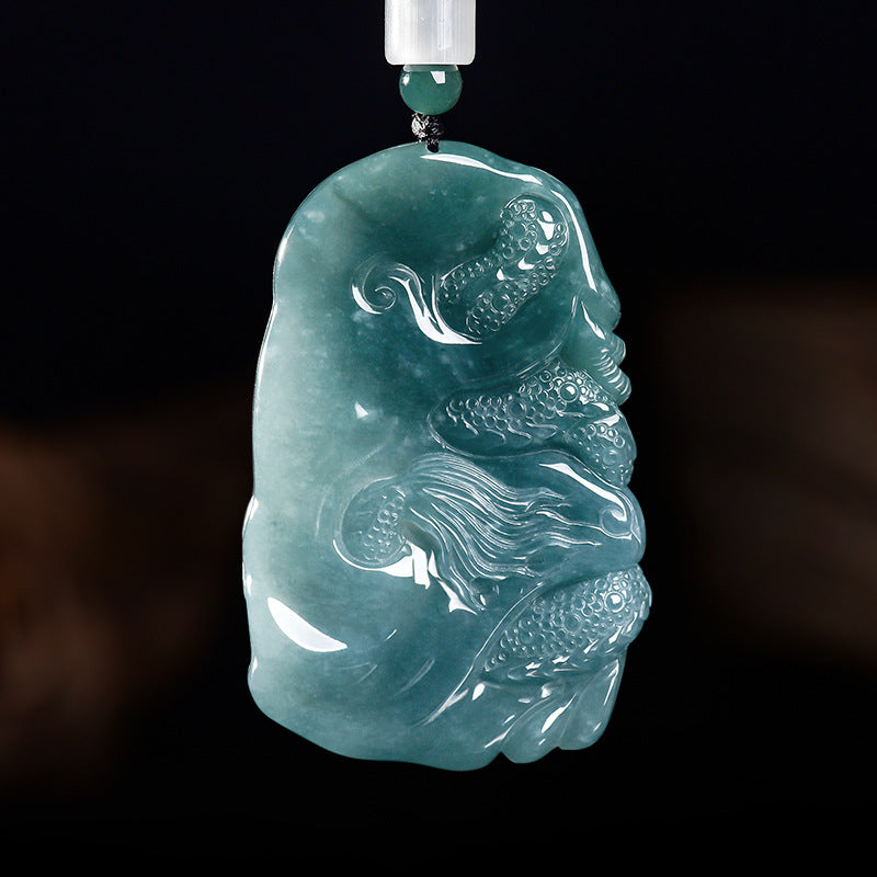 The Sovereign¡¯s Shield: Ice-Blue Water Jadeite Dragon Pendant