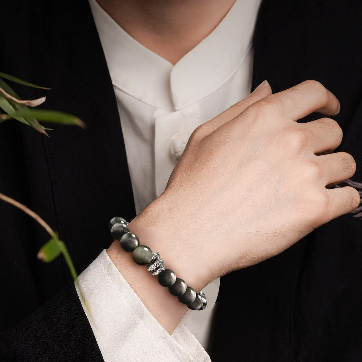 Power Dragon Black Obsidian Men Bracelet-Traditional Good Fortune Symbol