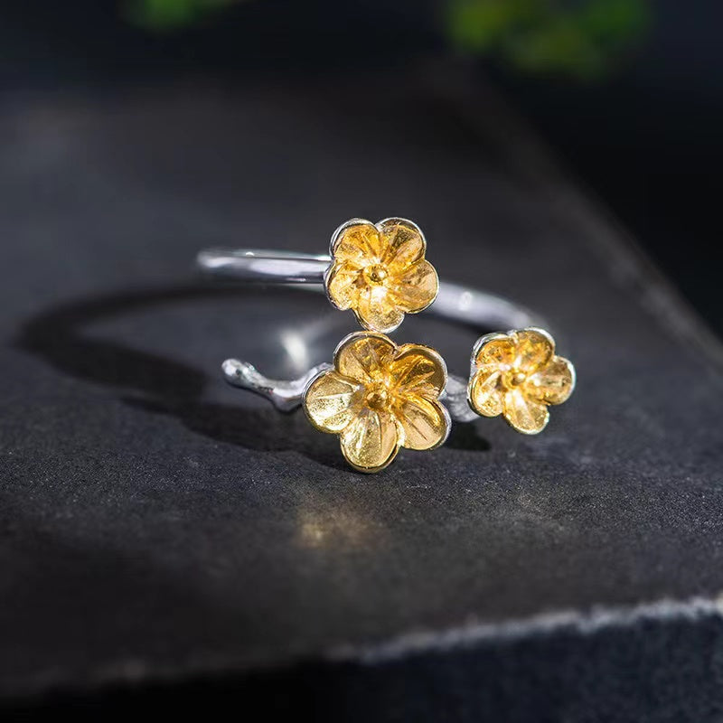Gold Plum Bossom Ring-Good Fortune and Prosperity