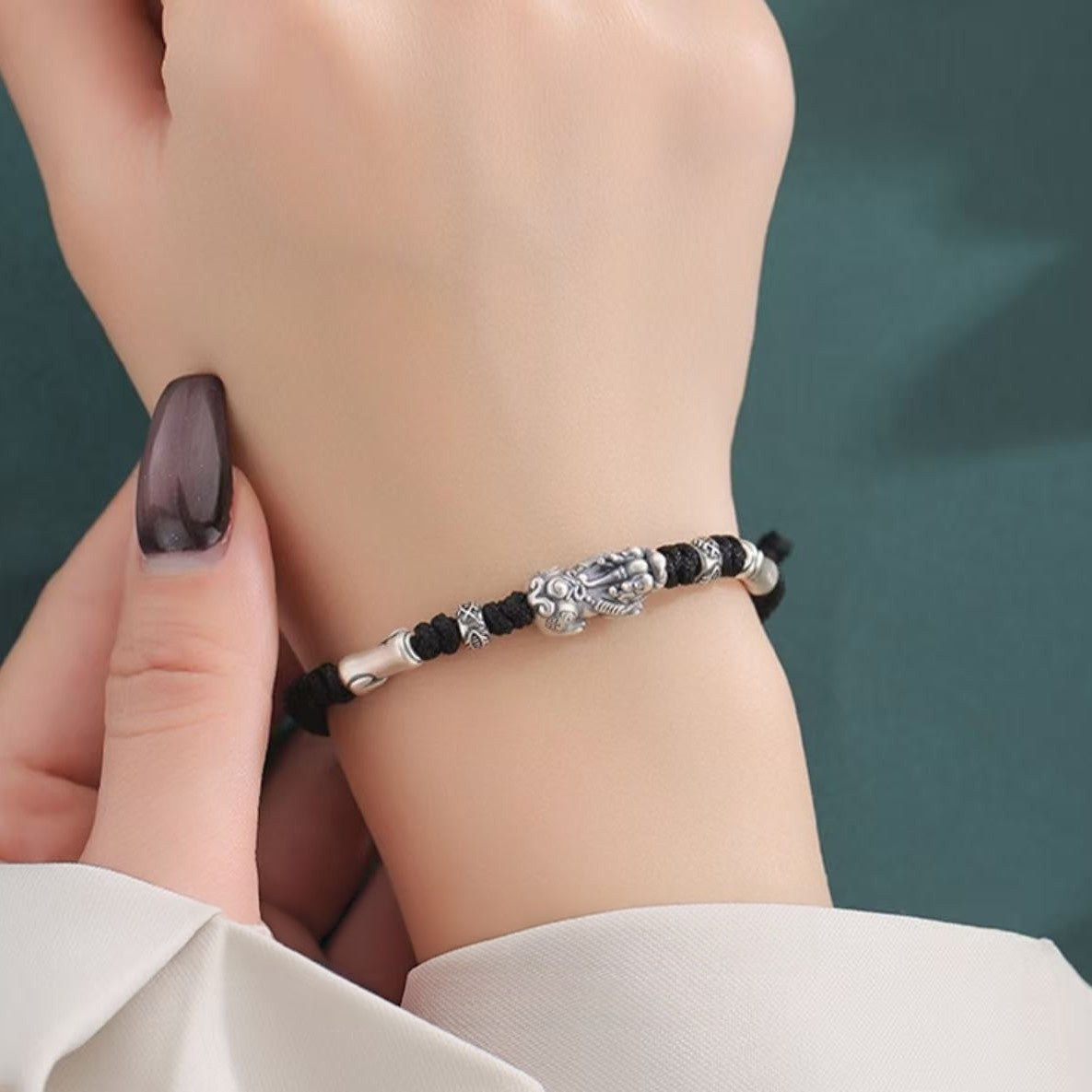 Steady Fortune-999 Fine Silver Pixiu Cord Bracelet
