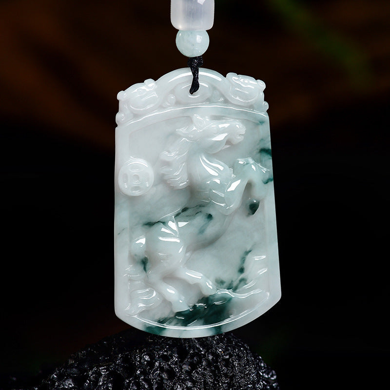 Natural Grade A Jade Horse Pendant ¨C Success Comes Quickly Amulet with Fine Grain Texture
