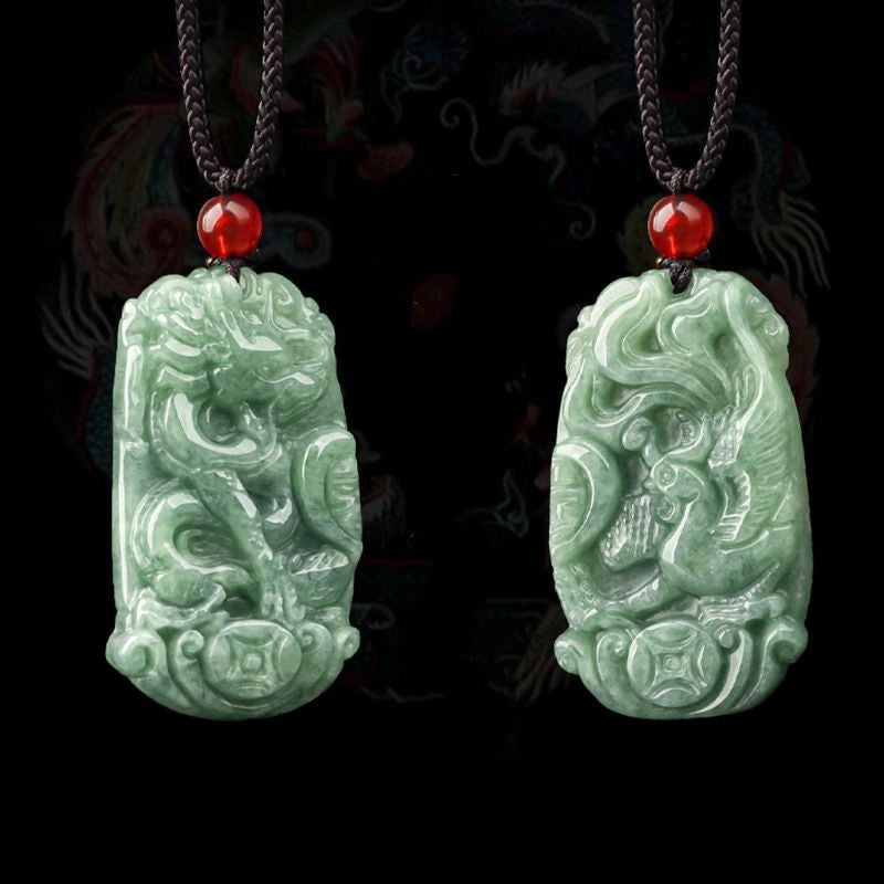 Dragon & Phoenix Couple Jade Pendant Set-Love. Harmony & Lasting Blessings