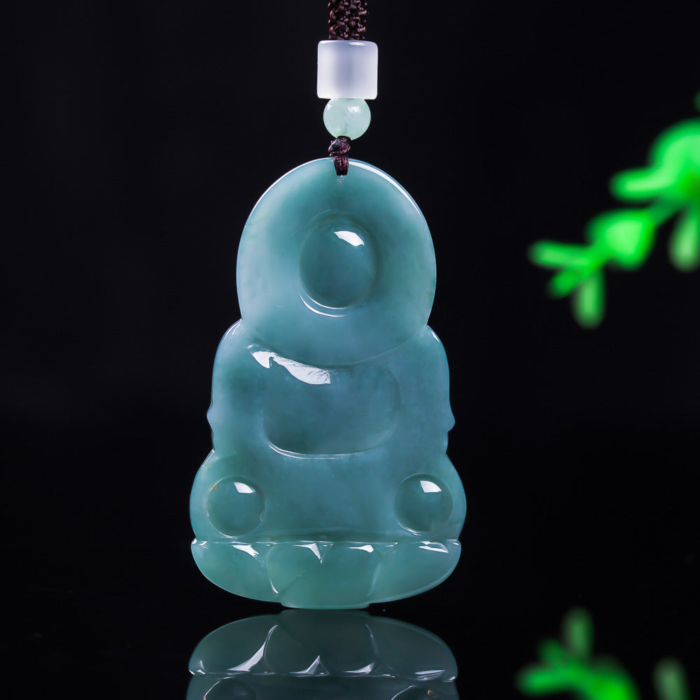 Guanyin Buddha Ice Jade Lucky Pendant-Grade A Jade