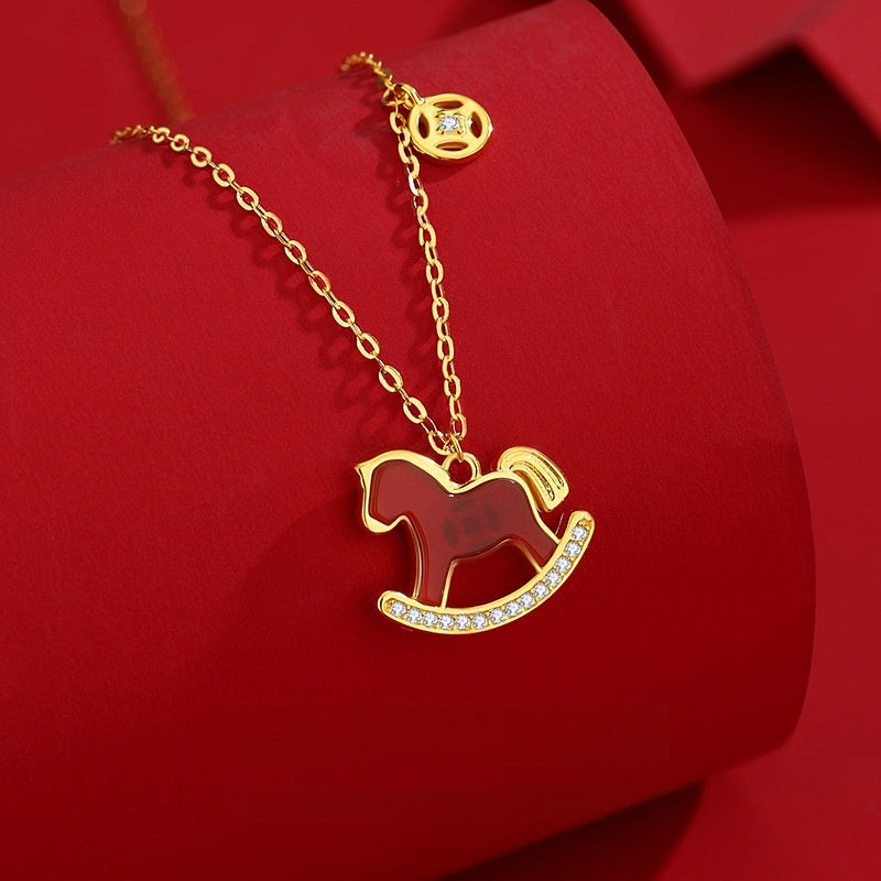 Red Agate Fortune Horse Necklace-2026 Symbol of Progress & Prosperity