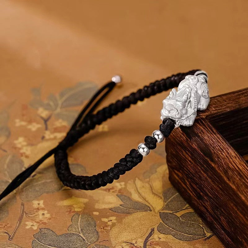 999 Pure Silver Pixiu Wealth String Bracelet-Traditional Good Fortune Symbol