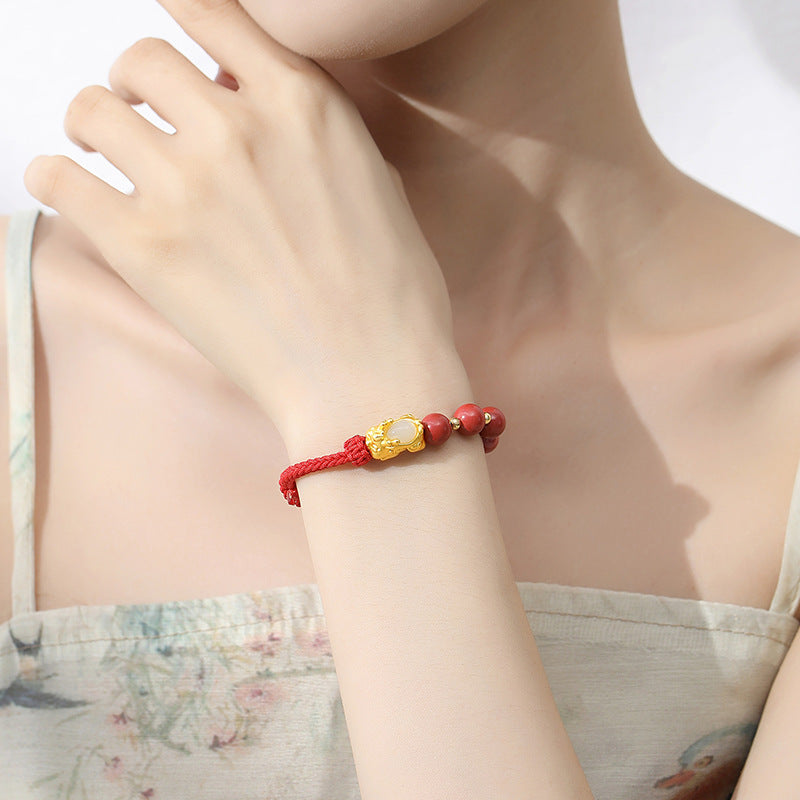Pixiu Baby Bracelet with Cinnabar & Hetian Jade¨CFortune Peace & Protection