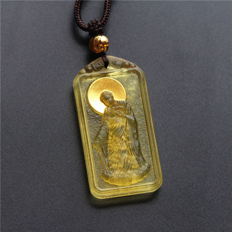 Sacred Zen Gilded Liuli Buddha Pendant - Golden Body & Halo Protection Series