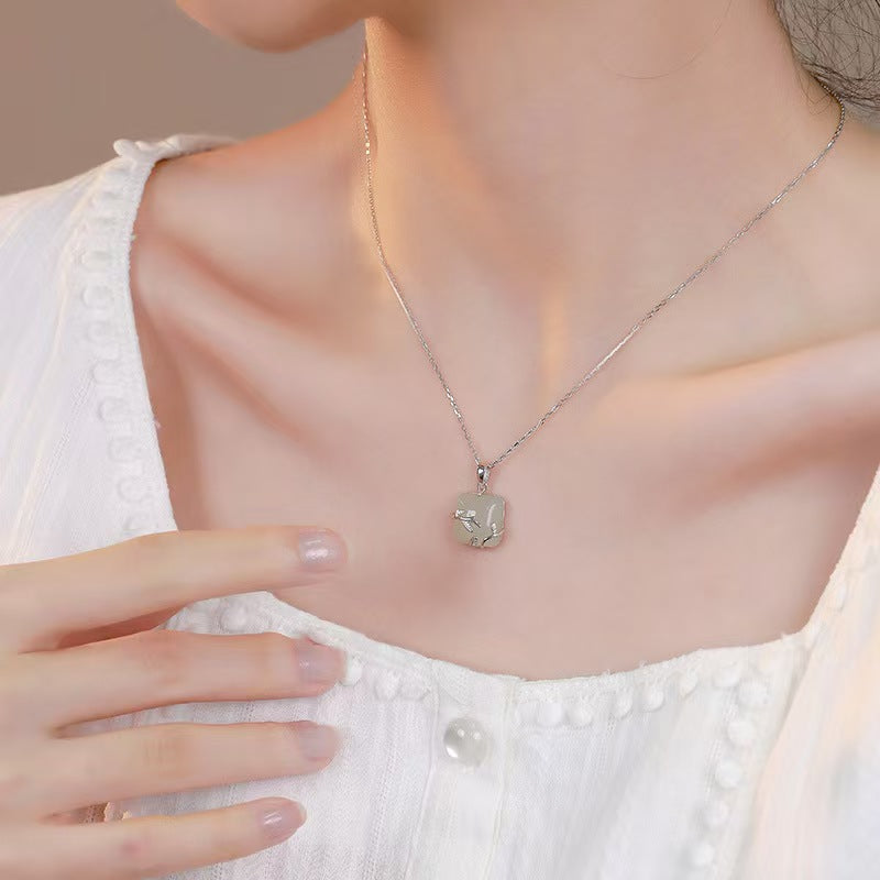 Serene Willow Hetian Jade Sugar Cube Pendant