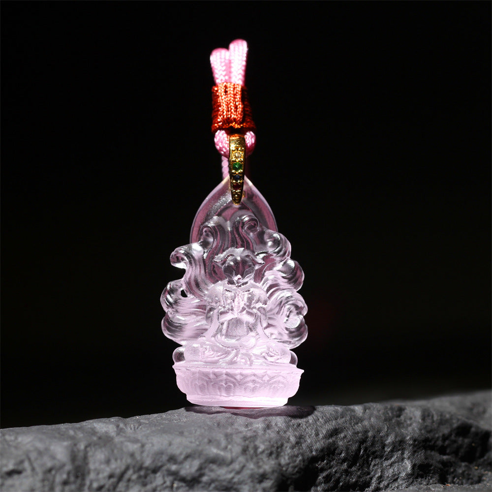 Pink Glaze Fox God Huxian Protection Amulet Pendant
