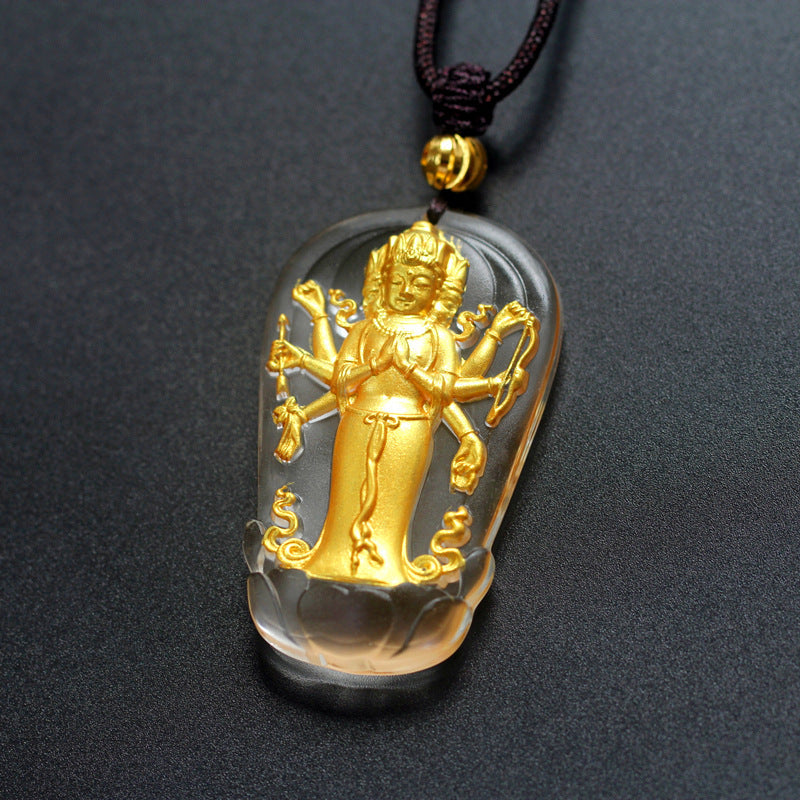 Eight-Armed Avalokiteshvara Gilded Liuli Pendant-Compassion. Protection & Spiritual Blessings