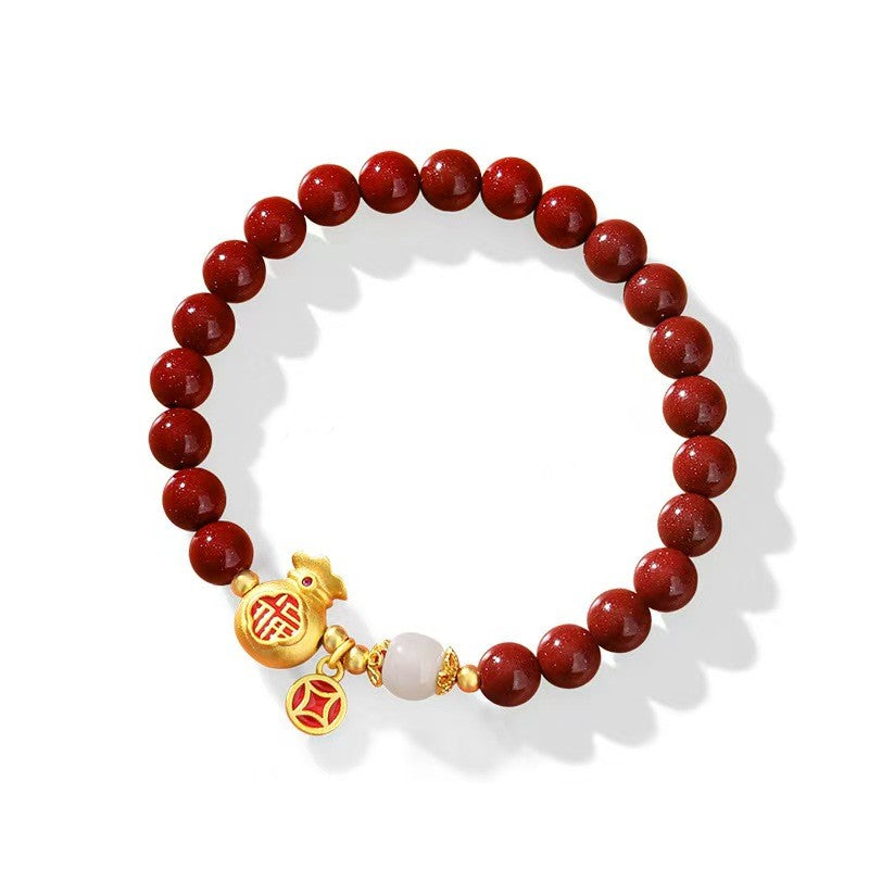 Gold Money Bag Cinnbar Beads Bracelet-Traditional Good Fortune Symbol
