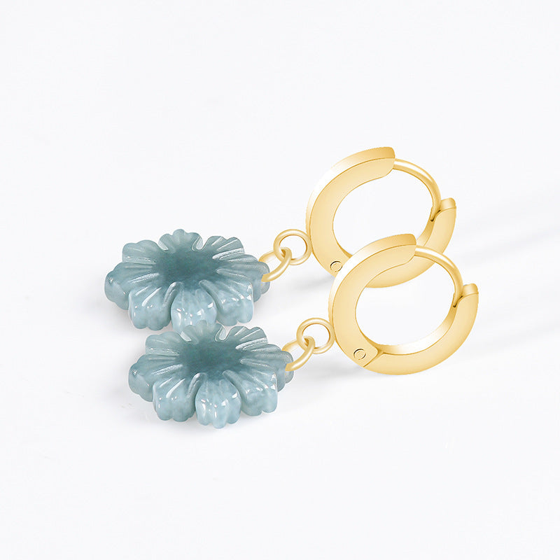 Jade Sunflower Hoop Earrings-Bloom Toward the Light