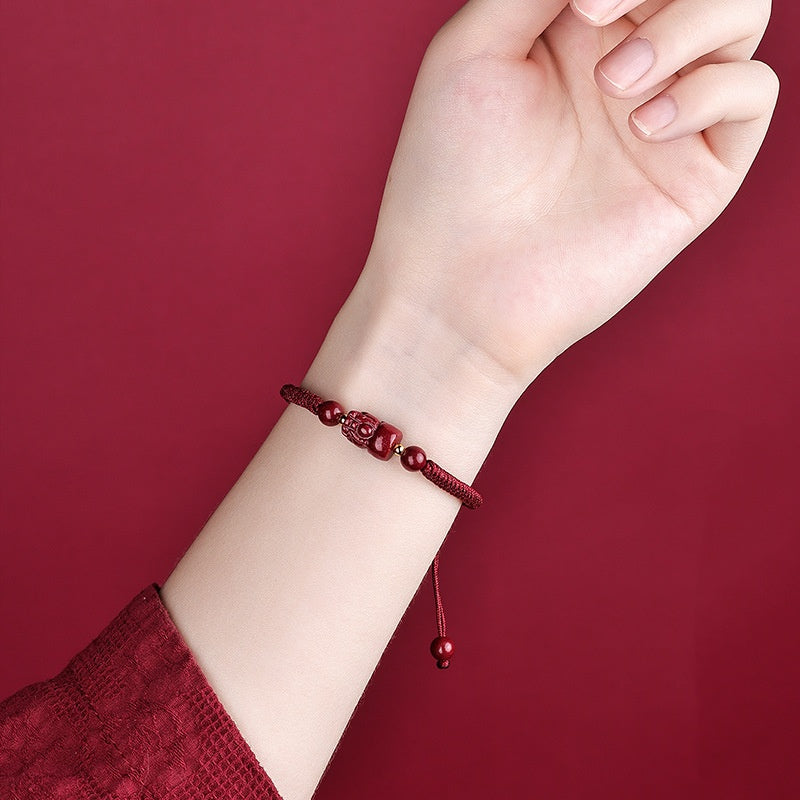 Cinnabar Fengshui Pixiu Red String Bracelet-Hand Knitting