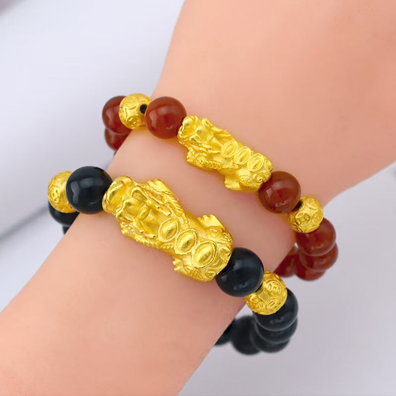 Golden Pixiu Obsidian Couple Bracelet-Traditional Prosperity Symbol