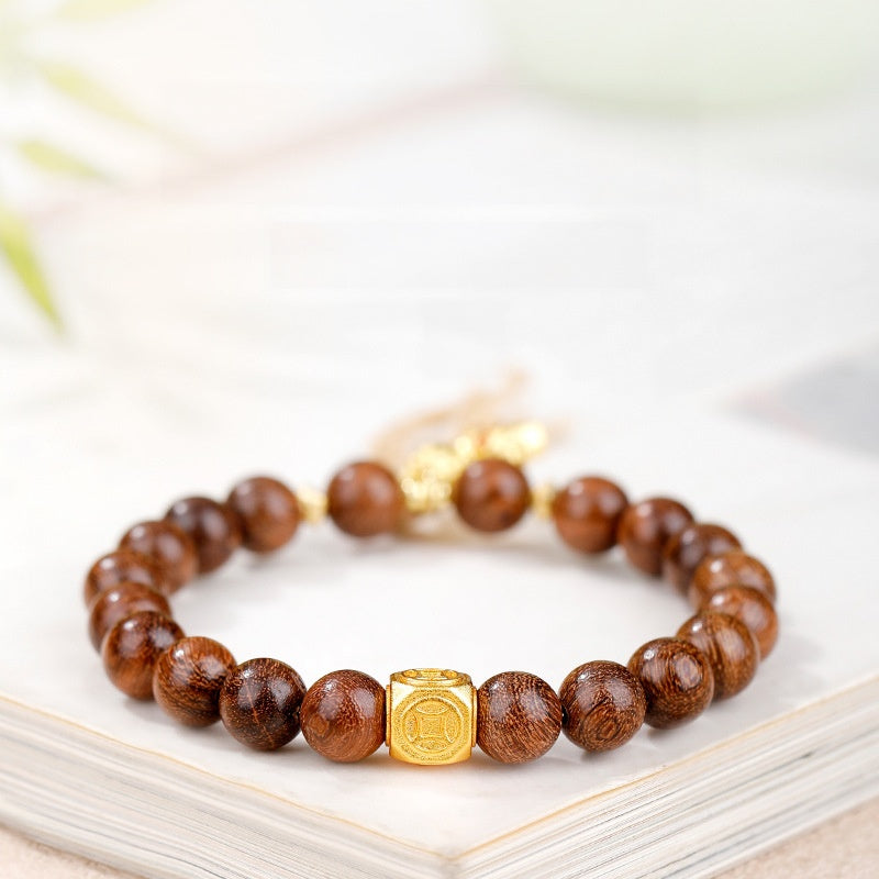 Lucky Horse Gold Silk Sandalwood Bracelet-Courage into Abundance