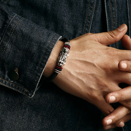 999 Silver Vintage Pixiu Braided Rope Bracelet